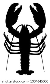 Lobster vector silhouette isolated on white background. Crayfish or Shellfish symbol. Seafood sign for restaurant. Fresh dinner. Healthy sea food.