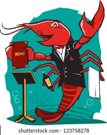 A lobster waiter greeting his guests