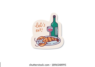Lobster and wine sticker design