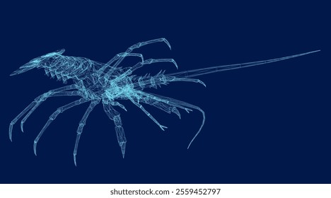 lobster wireframe vector blue background