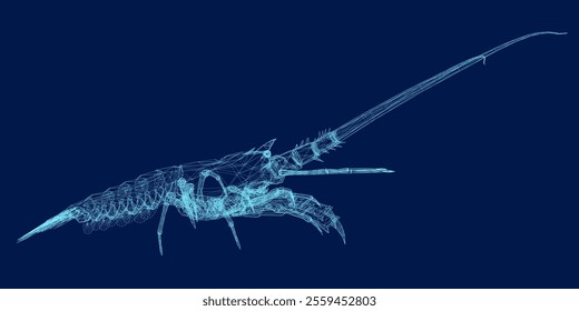 lobster wireframe vector blue background