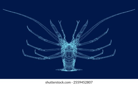 lobster wireframe vector blue background