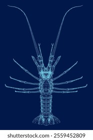 lobster wireframe vector blue background