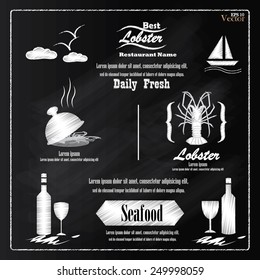 Lobster.Lobster vector on chalkboard.menu seafood on chalkboard
