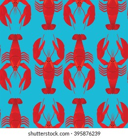 Lobsters colorful vector pattern on blue background 