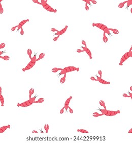 Lobsters and crabs doodle style seamless pattern. Vector illustration of river and marine life. Background delicacies seafood.