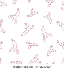 Lobsters and crabs doodle style seamless pattern. Vector illustration of river and marine life. Background delicacies seafood.