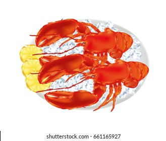 Lobsters on a platter with ice cubes
