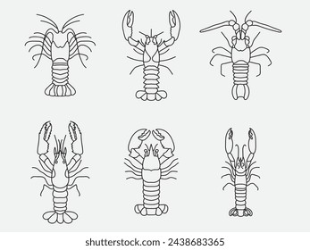 lobsters outline icon set .seafood sketch line art vector illustration isolated on white background