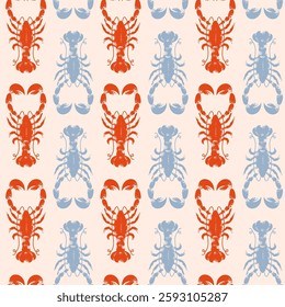 Lobsters seamless pattern. Retro styled fish background