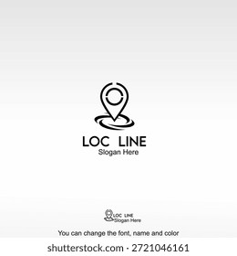 Logotipo Da Linha Loc Modelo Design Vetor. Um pino de localização em estilo de linha simples que representa serviços de navegação, mapas digitais e posicionamento.