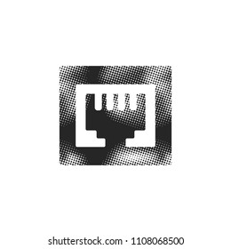 Local area connector icon in halftone style. Black and white monochrome vector illustration.