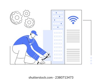 Local area network engineer abstract concept vector illustration. LAN engineer installing network connection system, telecommunication industry, smart business technology abstract metaphor.