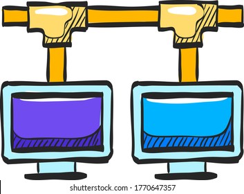 Local area network icon in color drawing. Computer connection internet networking