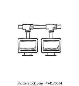 Local area network icon in doodle sketch lines. Computer connection internet networking