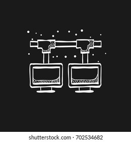 Local area network icon in doodle sketch lines. Computer connection internet networking