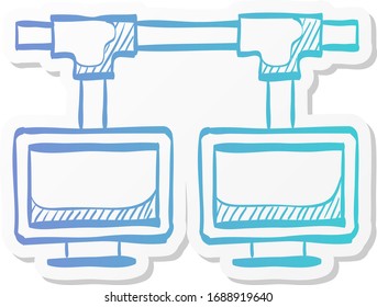 Local area network icon in sticker color style. Computer connection internet networking