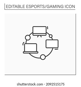 Local area network line icon. Combining computers in relatively small radius. Gaming area. Cybersport concept. Isolated vector illustration.Editable stroke