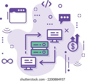 Local Area Network Vector Icon Design, VPN Sign, Cloud Computing And Internet Hosting Services Symbol, Data Center Node Stock Illustration, P2p Network Concept