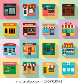 Local business icons set. Flat set of local business vector icons for web design