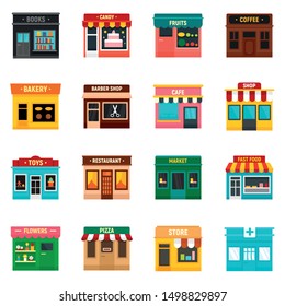 Local business icons set. Flat set of local business vector icons for web design