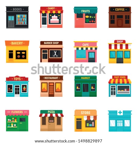 Local business icons set. Flat set of local business vector icons for web design