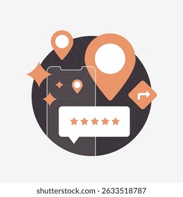 Local business reviews - customer feedback marketing. Local SEO for business, search marketing strategy, improve local rankings. Digital marketing and online presence vector illustration