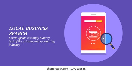 Local Business Search on Mobile, Mobile Search for Business flat vector illustration