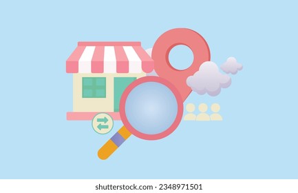 Local business seo concept.on blue background.Vector Design Illustration.