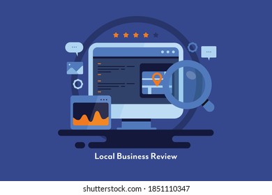 Local business, Local SEO, Local business review, Digital SEO marketing - flat design vector illustration with icons