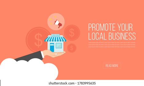 Local business support concept background. Promote your local shop illustration. 