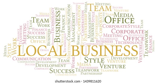 Local Business word cloud. Collage made with text only.