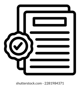vector de contorno de icono de certificado local. Pequeño banco. Dinero de la gente