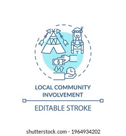 Local Community Involvement Concept Icon. Best Sustainable Tourism Practices. Discover Local Traditions Idea Thin Line Illustration. Vector Isolated Outline RGB Color Drawing. Editable Stroke