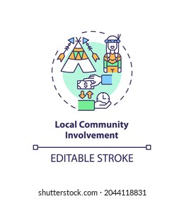 Local Community Involvement Concept Icon. Best Sustainable Tourism Practices. Discover Local Cultures Idea Thin Line Illustration. Vector Isolated Outline RGB Color Drawing. Editable Stroke