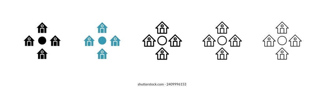 Conjunto de iconos de vectores de la comunidad local. El vecindario y la vecindad albergan el símbolo vector para el diseño de la interfaz de usuario.