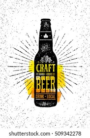 Local Craft Beer Creative Handmade Typography Poster Concept. Vector Design Element On Rough Background