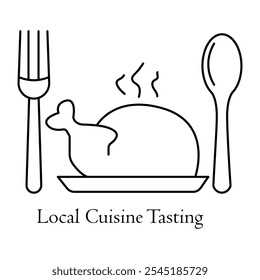 Local Cuisine Tasting Icon – Fork and Spoon with Local Food Highlighting Culinary Experiences.