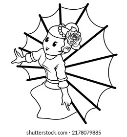 Página de coloreado de dibujos animados de bailarines locales