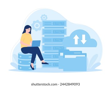 Optimización del almacenamiento de datos local de dispositivos de Internet y aplicaciones web fuentes de datos concepto de tendencia de almacenamiento de datos ilustración plana