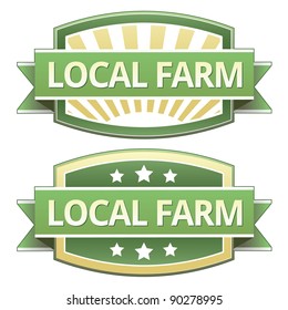 Local farm food label, badge or seal with green and yellow color in vector