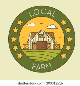 Local farm - granary emblem logotype pack. Organic farming - vector linear badge 