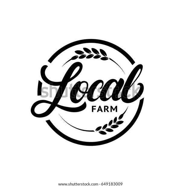 地元の農家の手書きの文字のロゴ ラベル 小麦の耳のバッジ ビンテージレトロなスタイル 白い背景に ベクターイラスト のベクター画像素材 ロイヤリティフリー