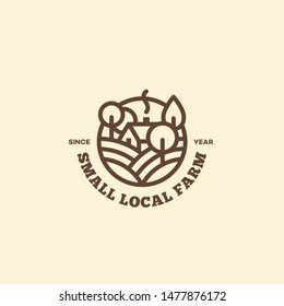 Local Farm Logo Design Template In Linear Style. Vector Illustration.