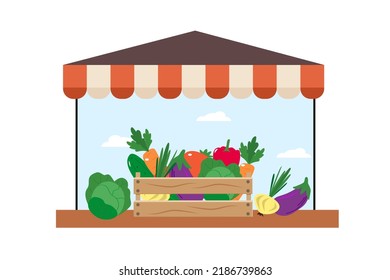 Local Farm Market Concept. Fresh Vegetables. Vector Illustration