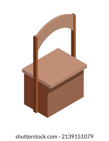 Local farm market isometric composition with isolated image of wooden market stall on blank background vector illustration