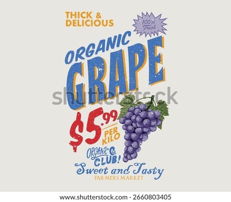 Local farmer markets. Grape fruit artwork. Fresh grapes fruit print. Nature watercolor design. Fresh food artwork for for t shirt. Always organic. Summer food poster design.