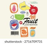 Local farmer poster design. Mix fruit set design for t shirt, posters, stickers, background and others.
