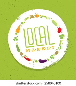 Local Food Market. From Farm To Table Creative Organic Vector Concept on Recycled Paper Background