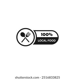 Local food sign. 100% local food icon, sticker, label or food packaging stamp. Sign for cafe or restaurant.